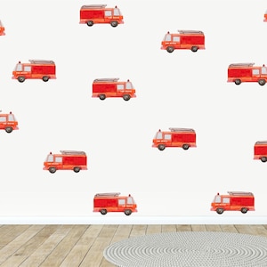Pack of 27 Fire Truck Wall Stickers, Red Fire Engine Decals for Kids&#39; Rooms, Peel and Stick Emergency Vehicles, Fire Rescue Playroom Decor