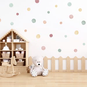 Pack of 140 Soft Pastel Watercolour Polka Dot Wall Stickers for Kids Bedroom, Nursery Wall Decor, Irregular Boho Playroom Spots Wall Decals