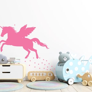 Magical unicorn and stars wall decal, Nursery unicorn sticker, Kids bedroom wall decal, Girl&#39;s bedroom decor idea, Princess unicorn decal