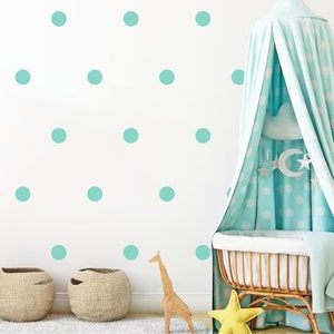 Mint green polka dot wall stickers, Mint nursery wall decals, Light green spot stickers, Pastel green playroom decor, Green wall stickers