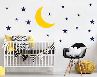 Moon and Stars Decals, Nursery Wall Stickers, Moon And Stars Decal, Baby Nursery Vinyl Decal, Childrens Bedroom Decal, Moon and Stars Decor