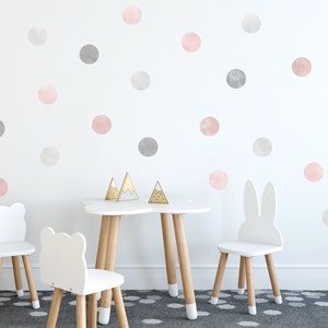 Pink and Grey Watercolour Polka Dot Wall Stickers, Grey Watercolour Spots Wall Decals, Pink Watercolour Dot Nursery Stickers, Playroom Decor