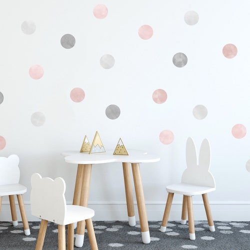 Pink and Grey Watercolour Polka Dot Wall Stickers Grey Etsy