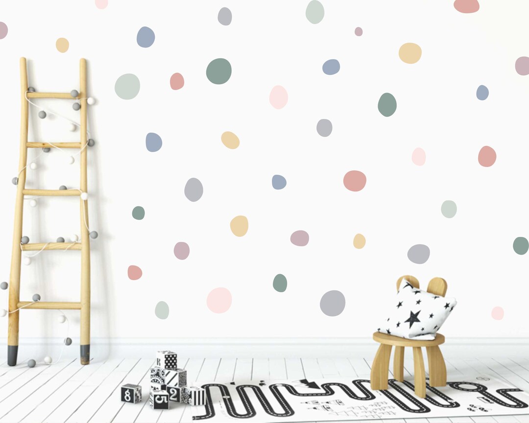 Muted Polka Dot Wall Stickers: Boho Nursery Decor, 150 Fabric Decals - Etsy