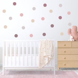 Dusky Pink Polka Dot Wall Stickers, Blush Pink Nursery Wall Decals, Muted Pink Tones Nursery Spot Stickers, Earth Tones Baby Room Decor