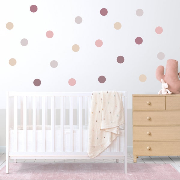 Dusky Pink Polka Dot Wandaufkleber, Blush Pink Kinderzimmer Wandaufkleber, Gedämpfte Rosa Töne Kinderzimmer Spot Aufkleber, Erdtöne Baby Zimmer Dekor