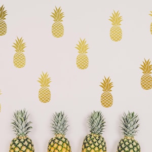 Pineapple Decals, Modern Wall Stickers, Unique Pineapple Decor, Gold Decals, Hawaiian Tropical Wall Stickers, Nursery Wall Stickers, Fruit