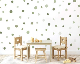 Pack of 150 Irregular Sage Green Polka Dot Wall Stickers for Kids, Whimsical Ombre Wall Decals for Nursery, Bedroom or Playroom, Removable