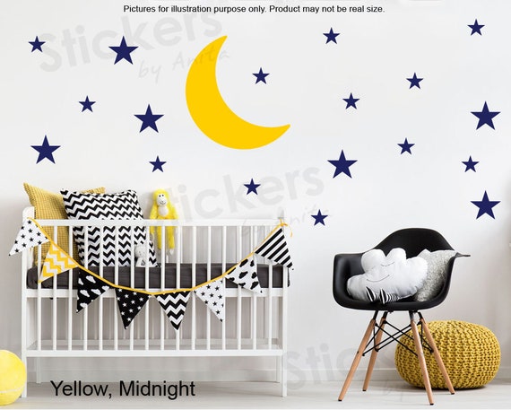 Moon And Stars Decal Nursery Wall Decal Moon And Stars Decal Baby Nursery Vinyl Decal Childrens Bedroom Decal Moon And Stars Room
