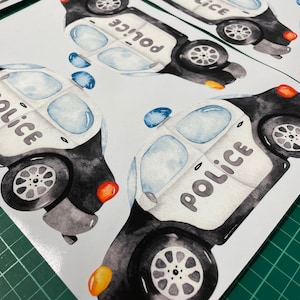 Watercolor Police Car Wall Stickers, Kids Room Decor, Set of 12