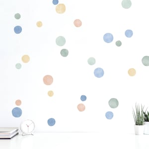 Pack of 140 Watercolour Irregular Polka Dot Wall Stickers, Soft Pastel Wall Decals, Gender-Neutral Nursery Decor, Playroom Wall Stickers