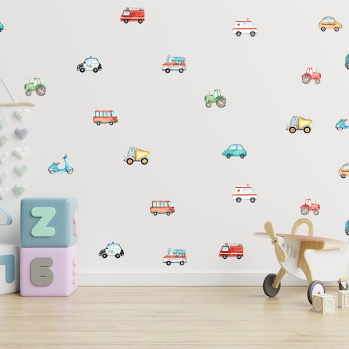 Watercolour Road Vehicle Wall Decals Cars Nursery Wall Etsy
