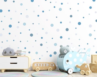 Dusty Blue Polka Dot Nursery Wall Stickers, Pastel Baby Room Decals