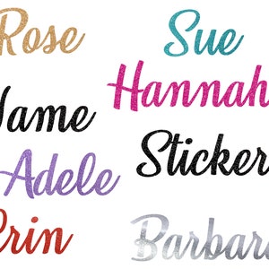 Adesivos de nome com glitter, adesivos de nome brilhantes, adesivos de nome personalizados para laptop, adesivos de nome de parede, letras adesivas de fonte de script