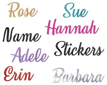Glitter Name Stickers: Custom Script Font Decals