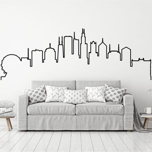 Chicago Skyline Wall Decal, Doodled Chicago Skyline Sticker, Chicago Illinois Cityscape Sticker, Sketched Chicago City Skyline Decal