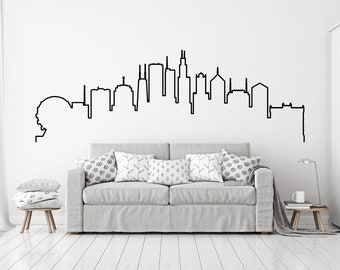 Doodle Chicago Skyline Vinyl Wandaufkleber: Illinois Stadtbild Aufkleber