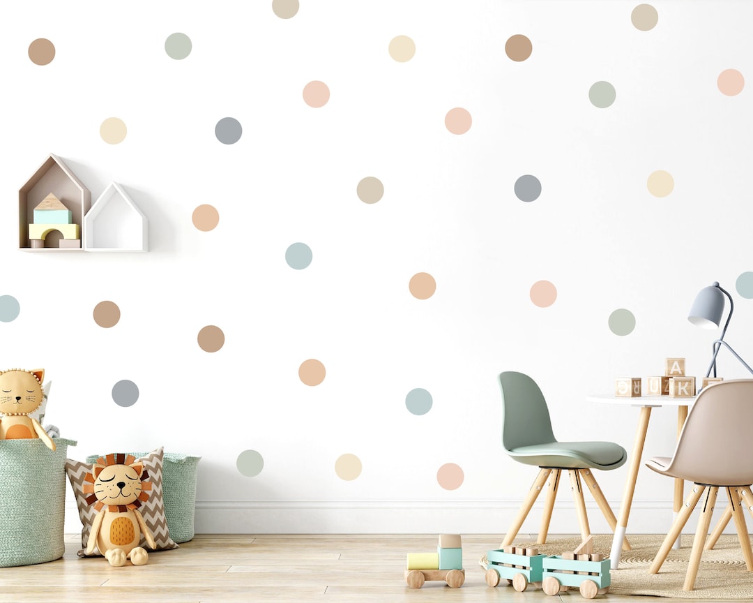 Boho Neutral Polka Dot Wall Stickers, Soft Pastel Nursery Wall Decals ...