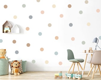 Boho Neutral Polka Dot Wandaufkleber, weiche Pastelltöne Kinderzimmer Aufkleber, Erdtöne Babyzimmer Dekor