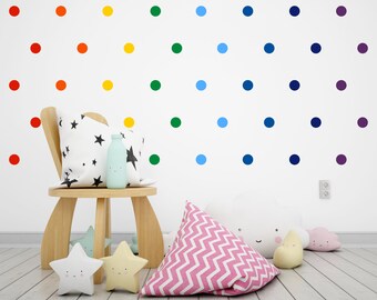 160 Rainbow polka dot wall stickers 4cm/1.5 inches, Confetti playroom wall decals, Nursery wall stickers, Colourful baby room wall decor