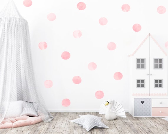 Polka Dot Wall Decals - 48 Watercolor Pink Dot Stickers, Removable Nursery & Kids Room Decor, DIY Wall Stickers - View #12