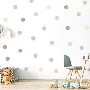 Boho Neutral Polka Dot Wall Stickers, Soft Pastel Nursery Wall Decals, Muted Tones Nursery Spot Stickers, Earth Tones Baby Room Decor