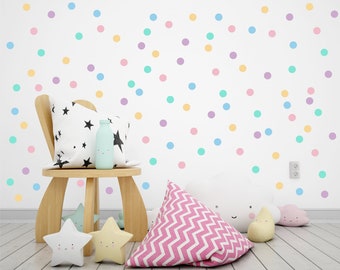 Pack of 250 small pastel rainbow polka dot wall decals, Girl room wall stickers, Rainbow nursery wall stickers, Soft rainbow baby room spots