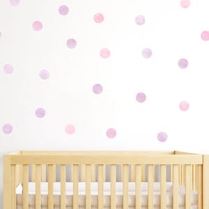 Pink and Purple Watercolour Polka Dots Wall Stickers, Pink and Lilac Spots Wall Decals, Violet Nursery Wall Stickers, Baby Girl Room Decor