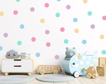 Pastel rainbow polka dot wall decals, Girl room wall stickers, Rainbow nursery decor, Pastel rainbow playroom polka dots decor