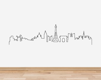 Doodled Paris Skyline Wall Decal: Cityscape Sticker
