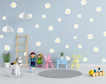 Autocollants muraux de marguerite, autocollants muraux de fleurs, décor de pépinière florale, autocollants muraux de fleurs de camomille, art mural de chambre d’enfants, autocollants muraux de chambre de fille