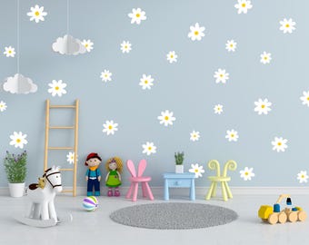 Daisy Wall Decals: Floral Nursery Decor, Kids Room Art (30 Pack)