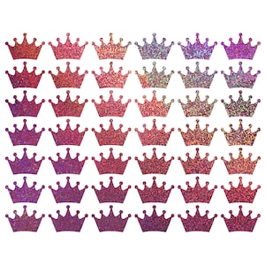 Pegatinas de corona de princesa de brillo de oro rosa, pegatinas de copa de fiesta iridiscentes, pegatinas holográficas de bolsa de favor rosa rosa, sellos de sobre