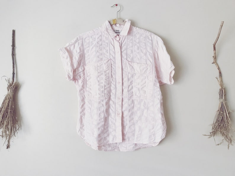 Seersucker Blouse Pastel Pink Button Up
