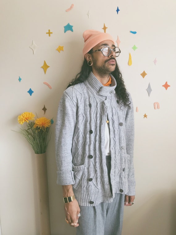 Heather Gray Cotton Knit Cardigan | Cottage Cable