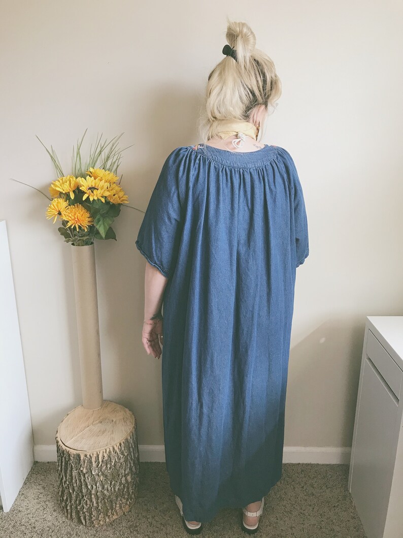 Denim Embroidered Caftan Cozy Denim MuMu 3X LG