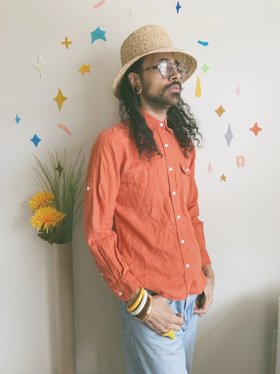 Pumpkin Orange Linen Button Up Shirt | Ralph Laure