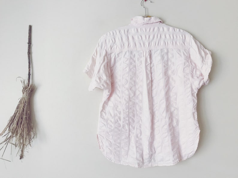 Seersucker Blouse Pastel Pink Button Up