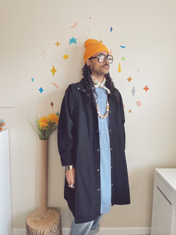 Black Wool Overcoat | Batwing Wool Coat | LG - 3X