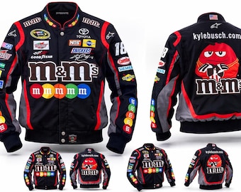 M&M's NASCAR Racing Sublimation Jacket Kyle Busch Fans wear, Vintage Style Racing Bomber, Motorsport Jacket Birthday Gift Sportswear Lovers