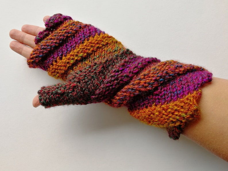 Hand knitted spiral fingerless gloves by Angela Gardner Studio image 3