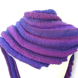 Hand knitted spiral fingerless gloves by Angela Gardner Studio Purple