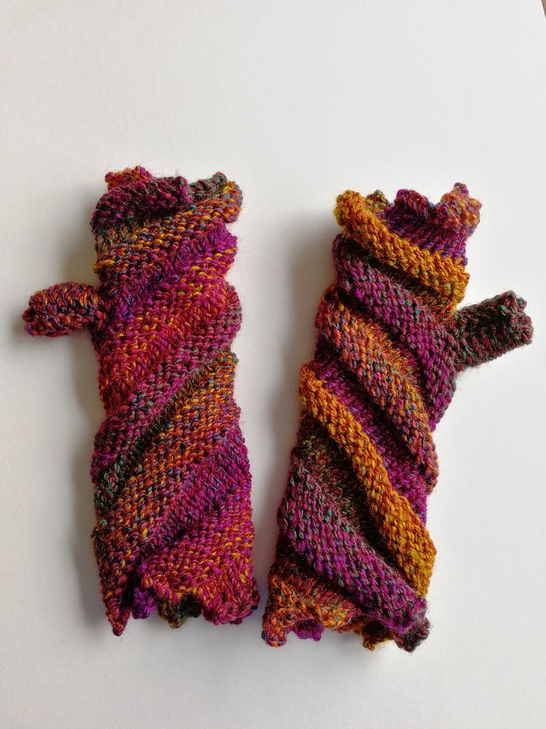 Hand knitted spiral fingerless gloves by Angela Gardner Studio image 4