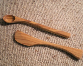 Breakfast SET in olive wood, unique and handmade pieces, knife spread butter + teaspoon