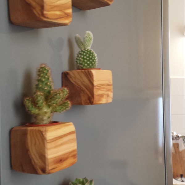 MINI porta VASO in legno - cactus - MAGNETICO - con calamita - artigianale, handmade!