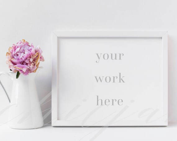 Horizontal Frame Mockup White Floral Mock Up Feminine Styled