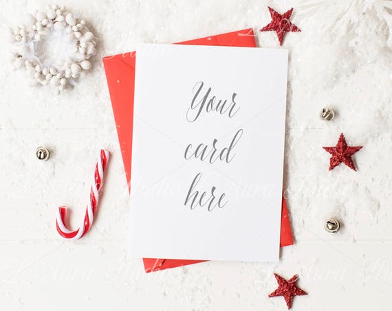 Christmas Stationery Mockup 5x7 Inch Red Card Mockup