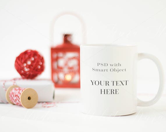 Mug Mockup White And Red Christmas Theme Mockup