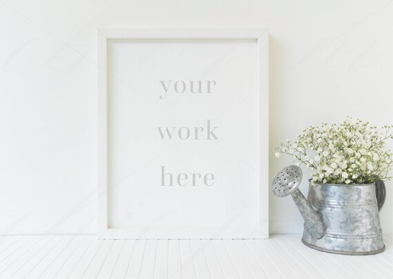 White Frame Mock Up Floral Vertical Mockup Styled