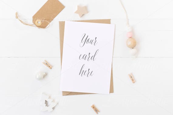 Xmas Stationery Mockup 5x7 Inch Kraft Card Mockup